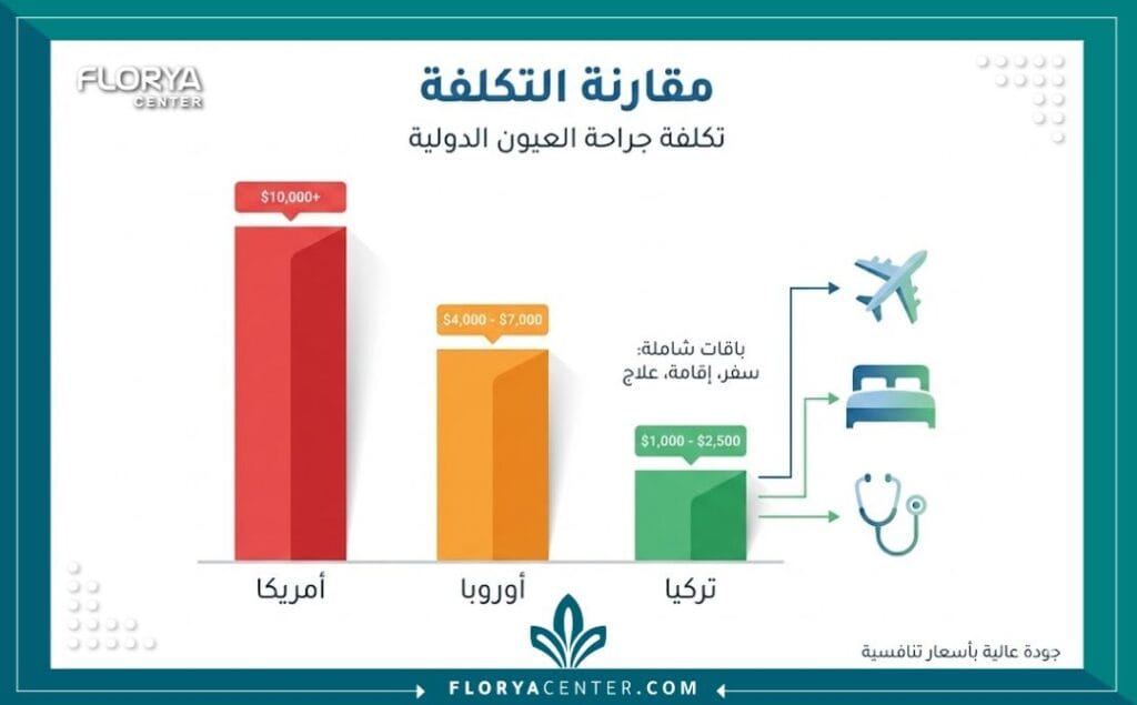 تكلفة تجميل العيون في تركيا 7 مقارنة أسعار عمليات تجميل العيون بين تركيا وأوروبا، تكلفة عملية شد الجفون بالدولار، باقات السياحة العلاجية في إسطنبول.