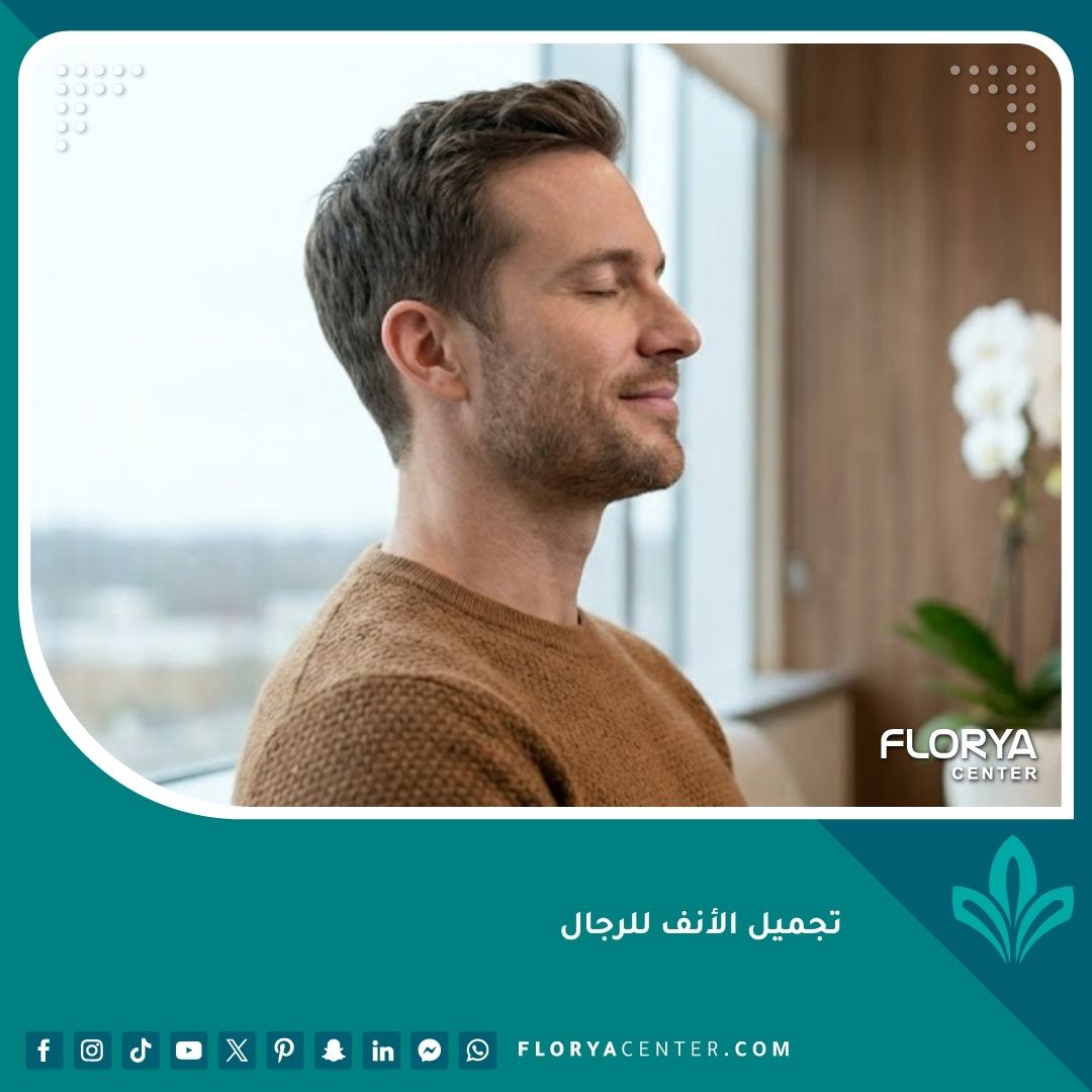 رجل وسيم يظهر بنتيجة طبيعية وجذابة بعد عملية تجميل الأنف للرجال مع ملامح ذكورية حادة.