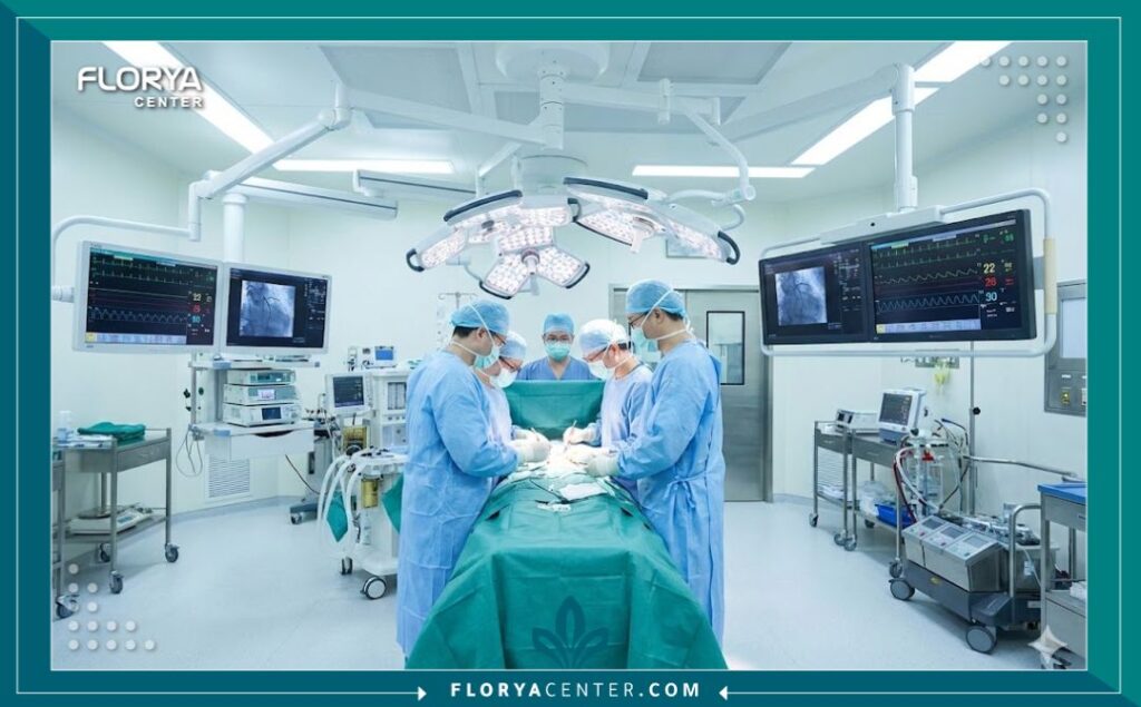 صورة واقعية من داخل غرفة عمليات قلب مفتوح مجهزة بأحدث التقنيات الطبية، تبرز جودة الرعاية الصحية في وجهات العلاج منخفضة التكلفة.