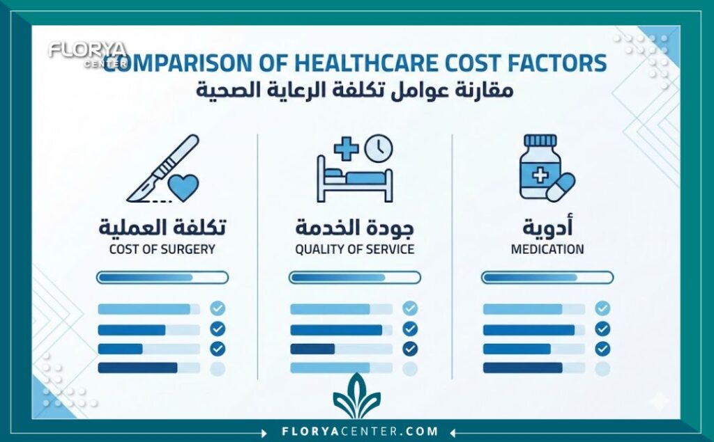 إنفوجرافيك يوضح العوامل المؤثرة في تحديد أسعار عمليات القلب المفتوح.