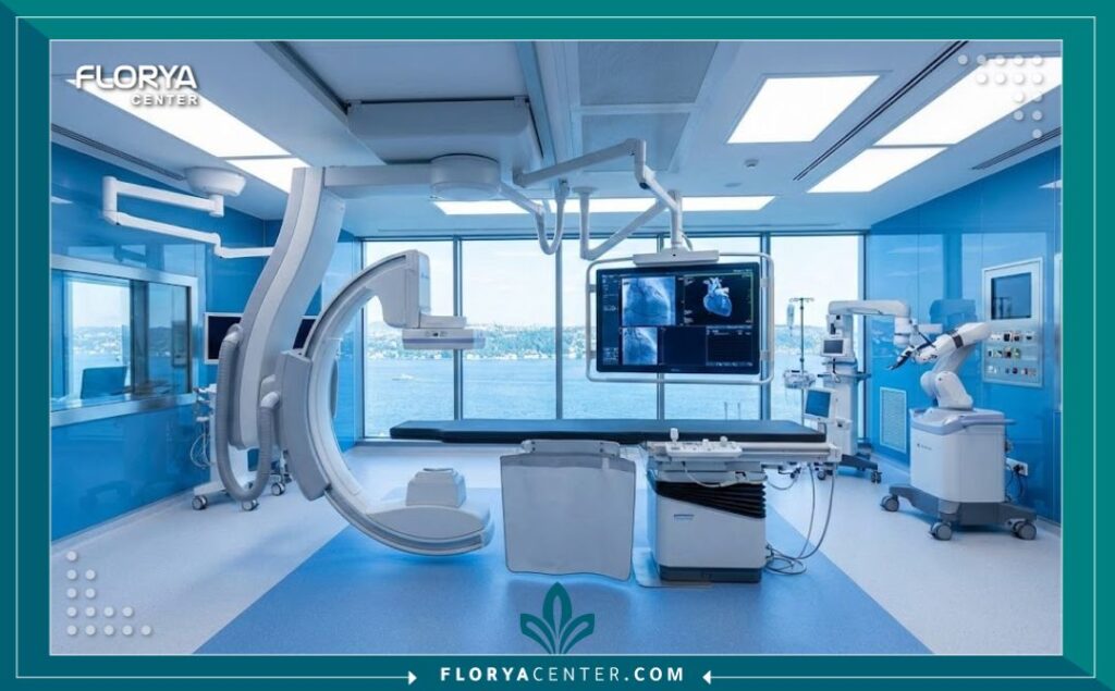 غرفة عمليات قسطرة القلب المجهزة بأحدث أجهزة الأشعة والقسطرة في مستشفى تخصصي.
