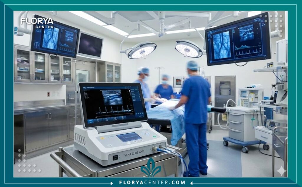 غرفة عمليات مجهزة بأحدث أجهزة الليزر لعلاج الدوالي بدون جراحة.