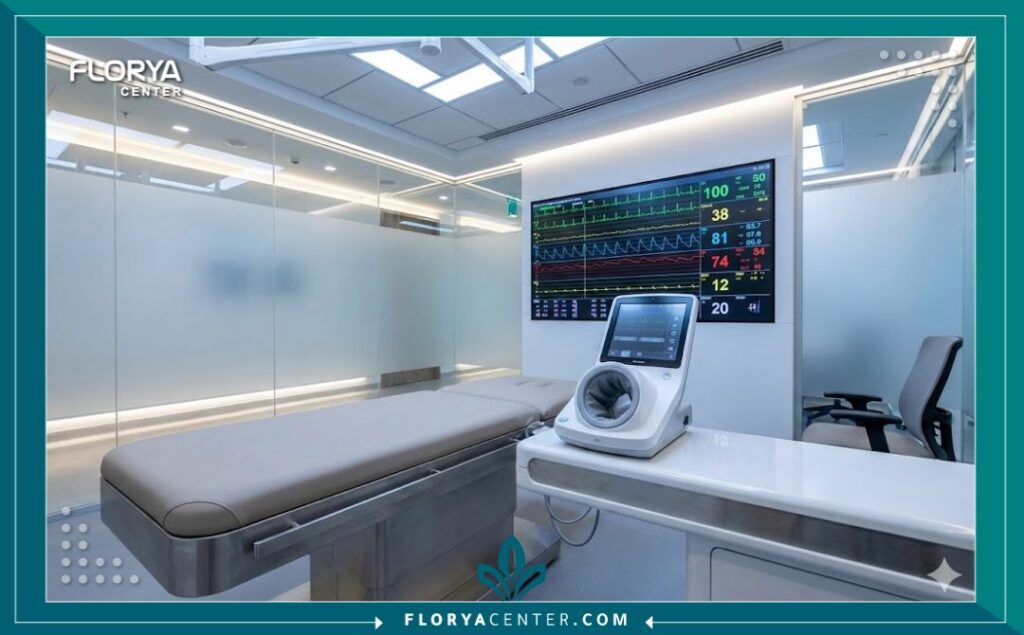 داخل عيادة قلب مجهزة بأحدث أجهزة قياس الضغط والتقنيات الطبية المتطورة.