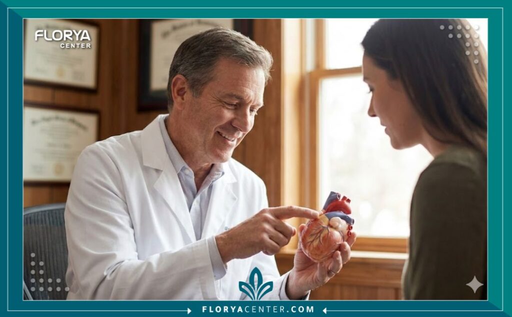 استشارة طبية متخصصة مع جراح قلب وصدر في بيئة مريحة للمريض.