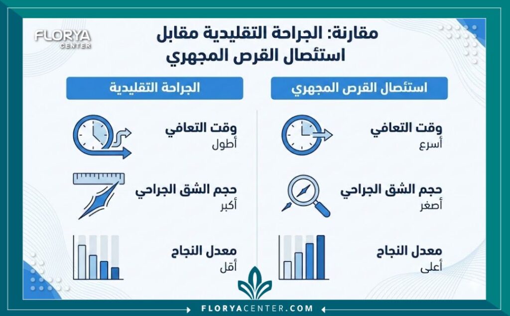 إنفوجرافيك مقارنة بين الجراحة التقليدية وإزالة ديسك الظهر في تركيا بالميكروسكوب.