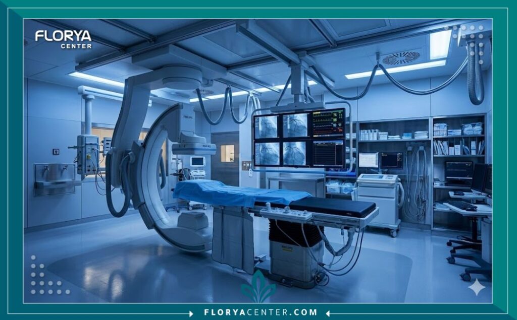 غرفة عمليات قسطرة القلب الحديثة المجهزة بأحدث تقنيات تركيب الدعامات.