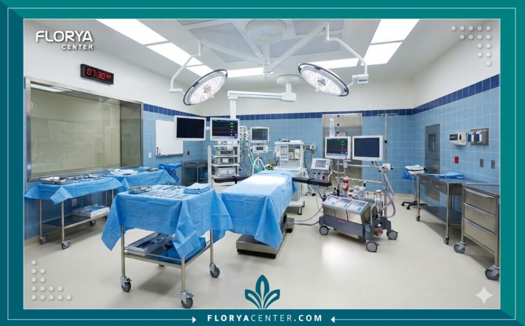 صورة واقعية لغرفة عمليات قلب مفتوح حديثة ومجهزة بأحدث المعدات الطبية وجهاز القلب والرئة الصناعي، جاهزة لإجراء جراحي.