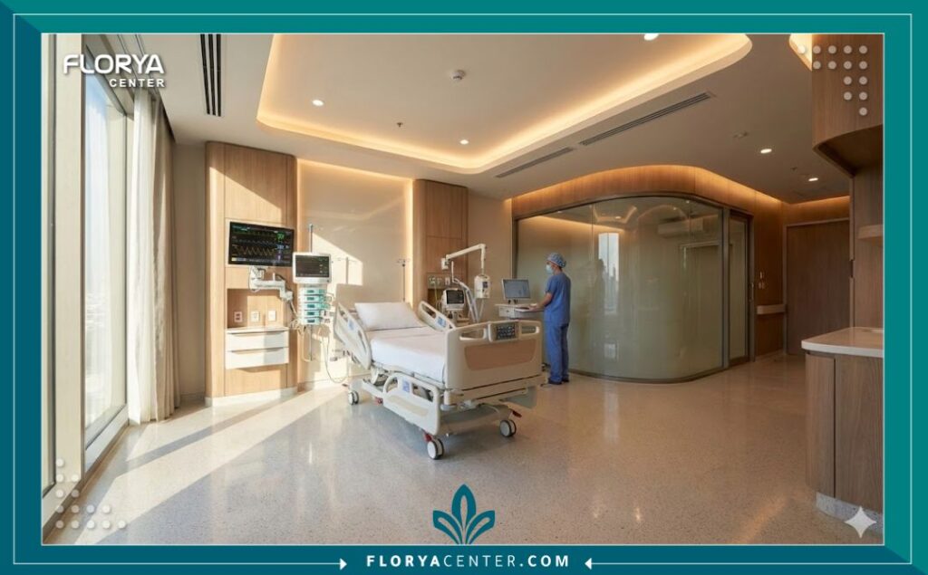 غرفة العناية المركزة المجهزة بأحدث التقنيات لعمليات زراعة القلب في مستشفى حديث.