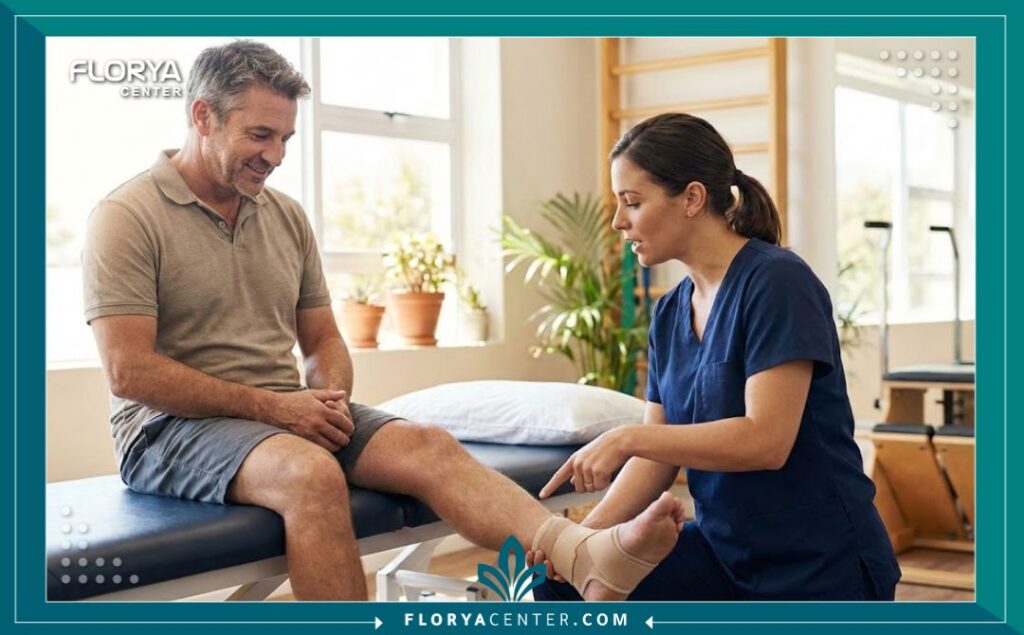 مريض في مرحلة التأهيل الطبيعي بعد جراحة ناجحة للوتر المقطوع.