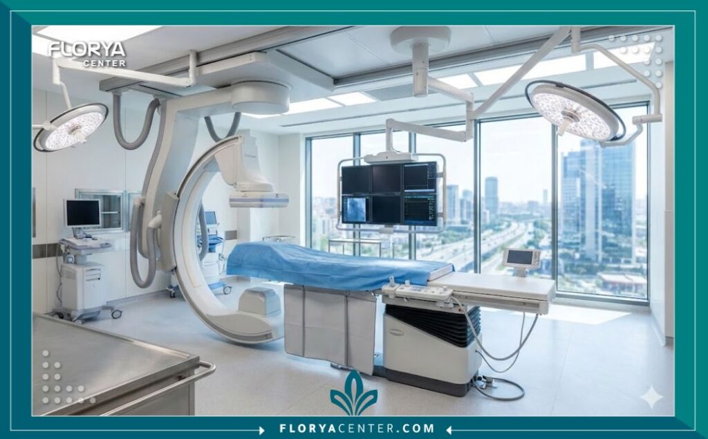 غرفة عمليات معقمة ومجهزة بأحدث التقنيات الطبية داخل مستشفى متخصص في تركيا لإجراء الحقن العلاجية.