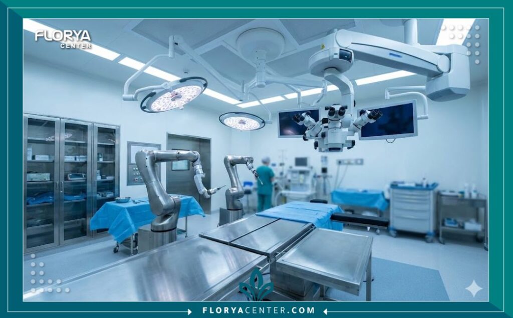 غرفة عمليات حديثة مجهزة بأحدث تقنيات الجراحة المجهرية لاستئصال الديسك.