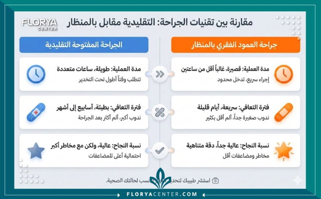 إنفوجرافيك يوضح مميزات عملية الغضروف العنقي في تركيا بالمنظار.