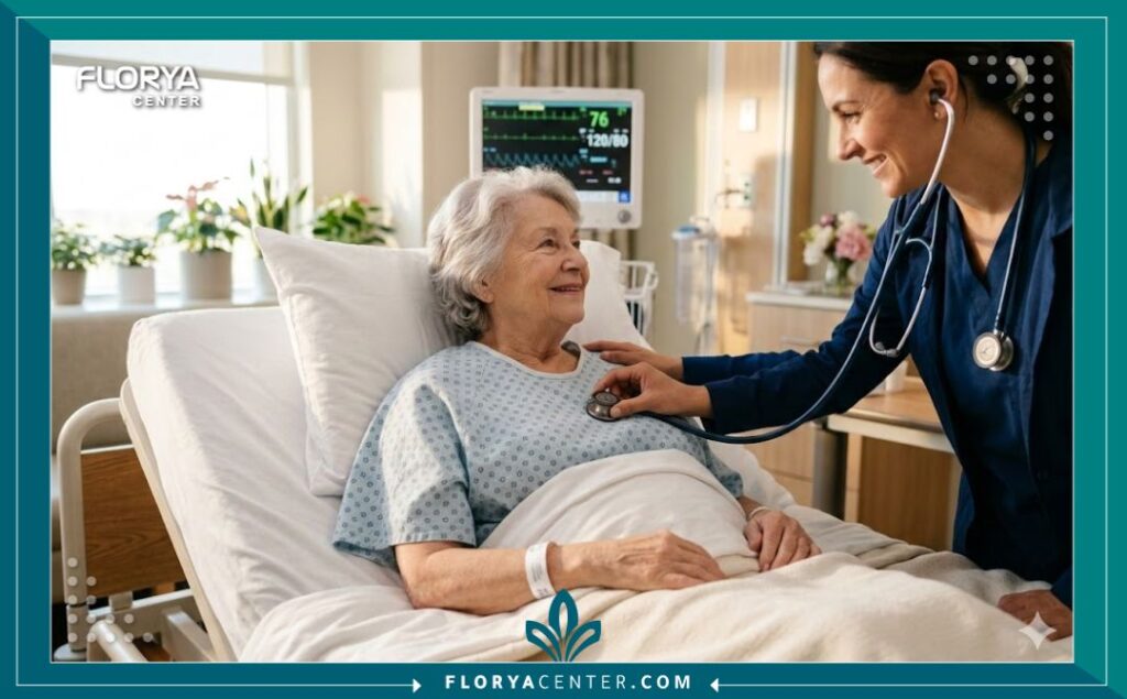 مريض في مرحلة التعافي بعد عملية زراعة الشرايين التاجية تحت رعاية طبية فائقة.