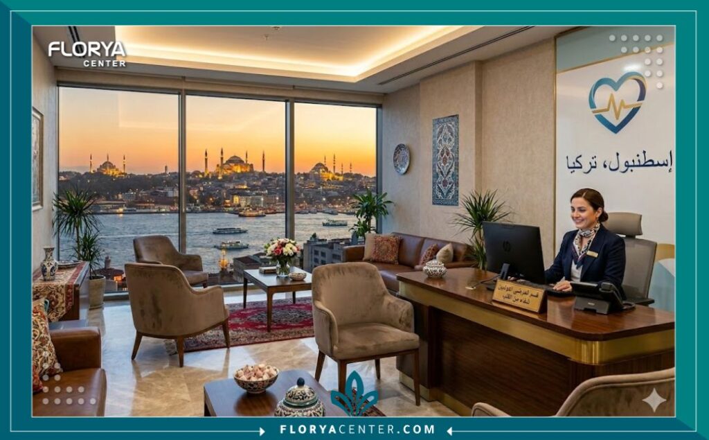 إطلالة بانورامية على مضيق البوسفور من غرفة مستشفى فاخر في إسطنبول لعلاج القلب.