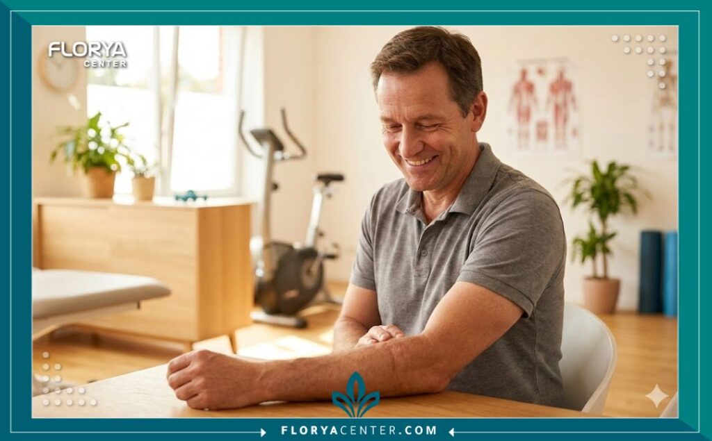 مريض في مرحلة التعافي بعد نجاح عملية تثبيت الكسر بالشرائح والمسامير.