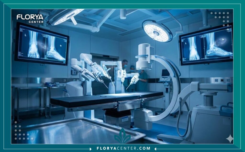 غرفة عمليات متطورة مجهزة بأحدث التقنيات لإجراء جراحة تصحيح تشوهات القدم.