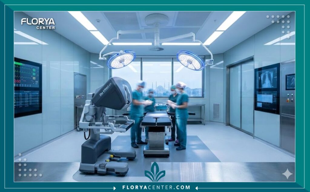 غرفة عمليات قلب حديثة مجهزة بأحدث التقنيات الجراحية والروبوتية في مستشفى تركي تخصصي.