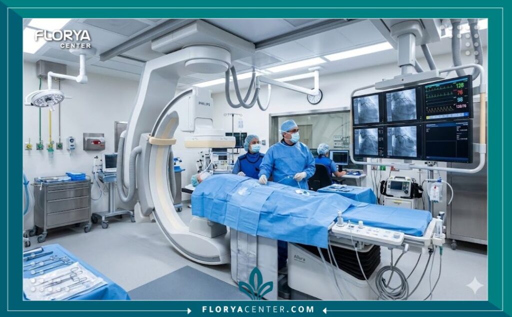 غرفة عمليات قسطرة القلب المتطورة والمجهزة بأحدث الأجهزة الطبية في المستشفى.