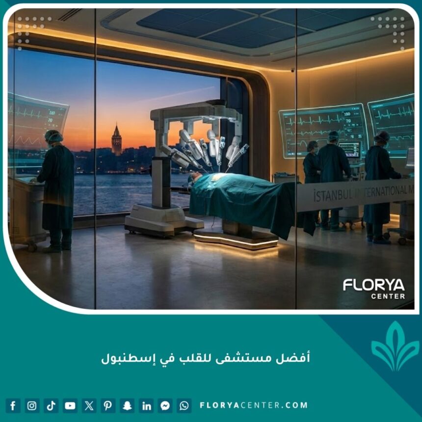 واجهة مقال أفضل مستشفى قلب في إسطنبول تظهر غرفة عمليات متطورة مع إطلالة على البوسفور.