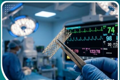 صورة احترافية لدعامة الحياة المعدنية المستخدمة في عمليات قسطرة القلب الطارئة لعلاج الجلطات.