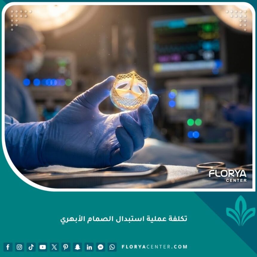 صورة سينمائية عالية الجودة لصمام أبهري اصطناعي حديث يرمز لعملية استبدال الصمام الأبهري.