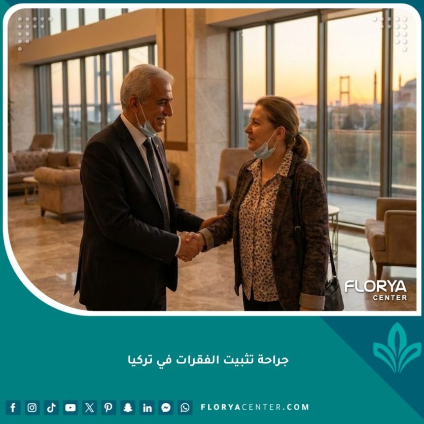 جراح عمود فقري تركي يصافح مريضاً متعافى بعد نجاح جراحة تثبيت الفقرات في مستشفى فاخر بإسطنبول المطلة على البوسفور.