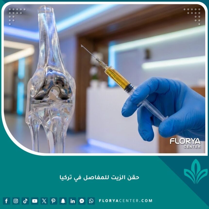 واجهة مقال عن حقن الزيت للمفاصل في تركيا تظهر طبيب متخصص وأدوات طبية حديثة.
