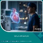 واجهة مقال عن علاج قصور القلب في تركيا تظهر جراح قلب مع مجسم هولوغرام متطور للقلب.