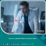 جراح أعصاب متخصص يفحص نموذجاً ثلاثي الأبعاد للعمود الفقري قبل عملية استئصال الديسك.
