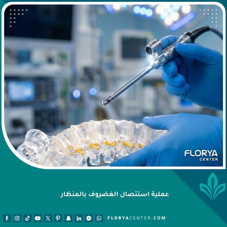 صورة احترافية لعملية استئصال الغضروف بالمنظار تبرز الدقة والتقنية الحديثة في جراحة العمود الفقري.