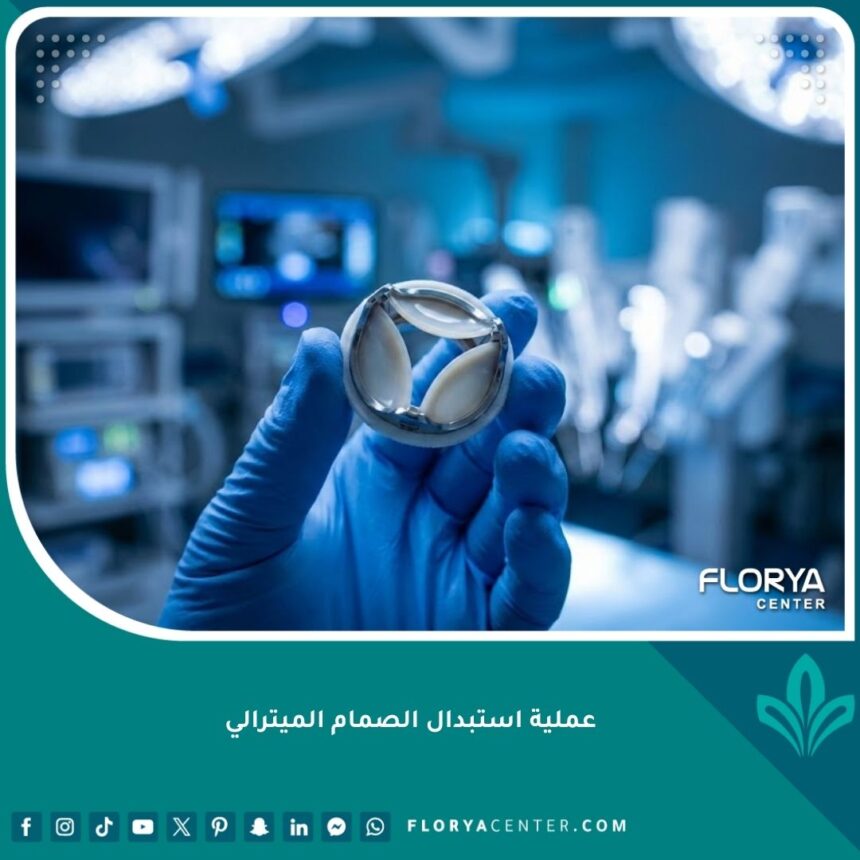 عملية استبدال الصمام الميترالي - صمام قلبي صناعي حديث في غرفة عمليات متطورة.