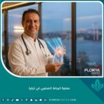 جراح عظام عالمي في تركيا يحمل نموذجاً رقمياً للركبة يوضح عملية الرباط الصليبي.