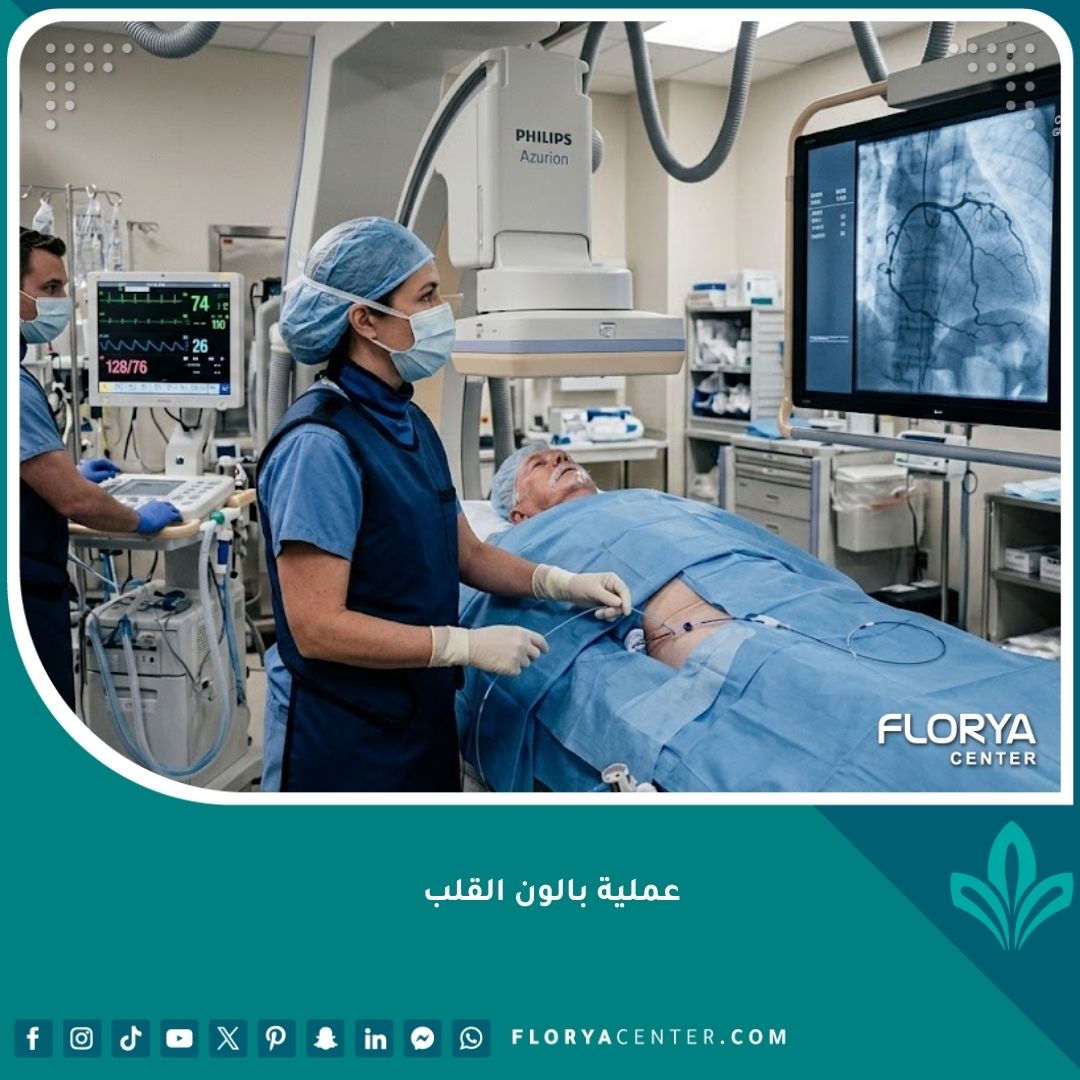 طبيب قلب يجري عملية قسطرة بالون القلب في غرفة عمليات حديثة (قسطرة القلب).