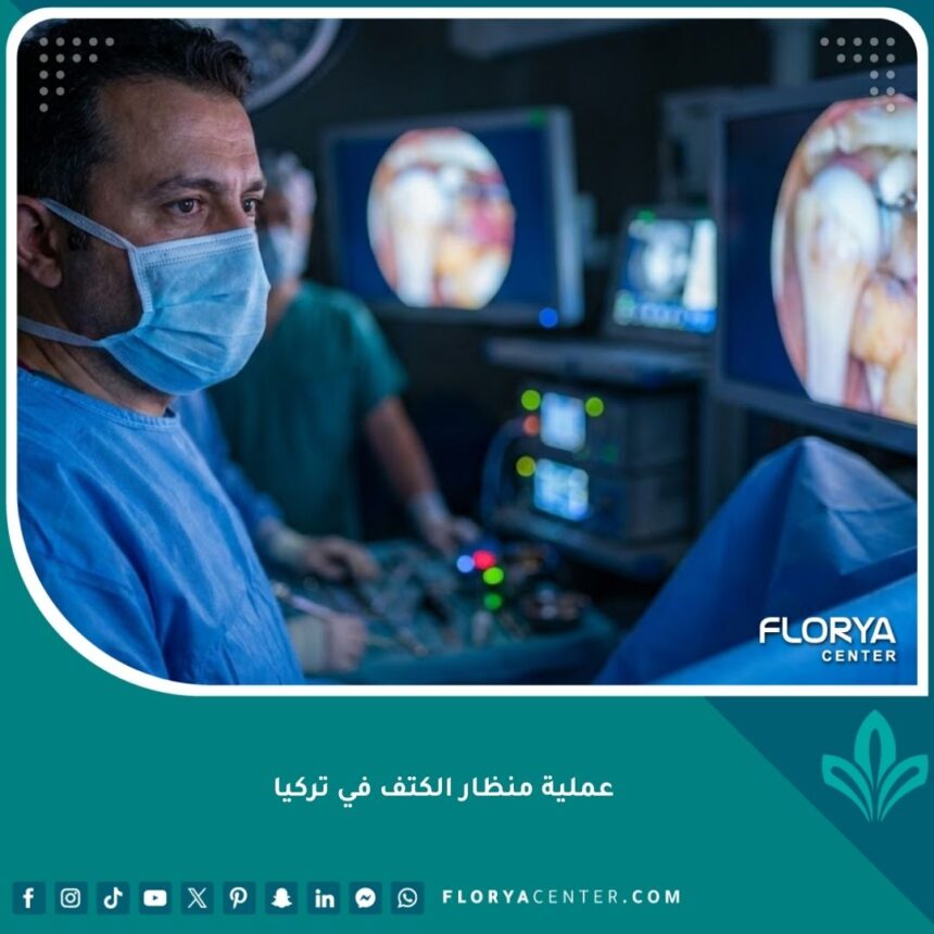 واجهة مقال عملية منظار الكتف في تركيا مع جراح متخصص في غرفة عمليات حديثة.