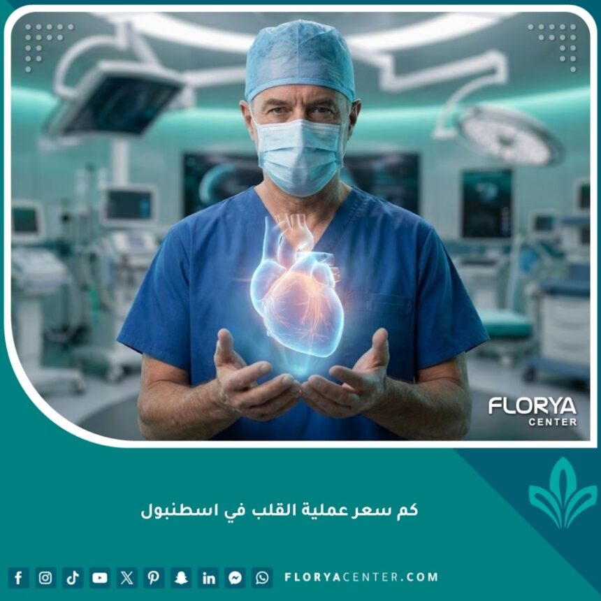 جراح قلب يحمل نموذجاً لقلب بشري في غرفة عمليات متطورة في اسطنبول - تكلفة جراحة القلب في تركيا.