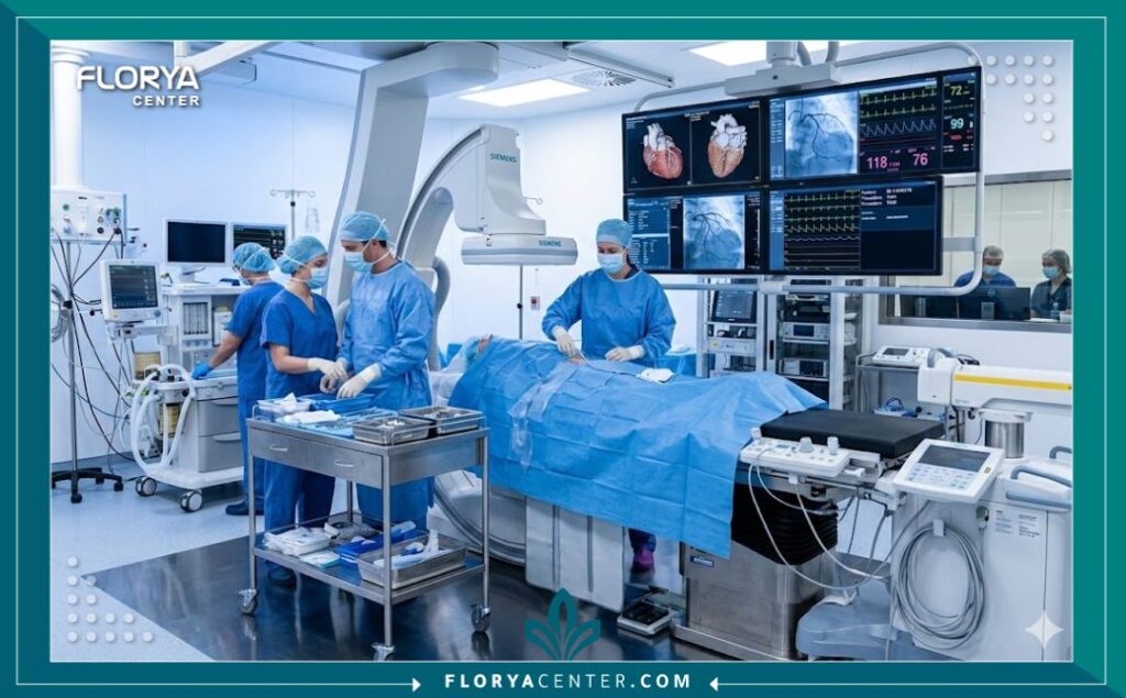 غرفة عمليات هجينة متطورة مجهزة بأحدث أجهزة مراقبة وعلاج أمراض القلب.