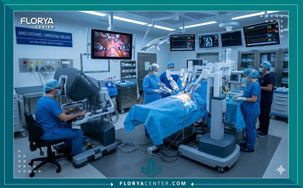 غرفة عمليات متطورة تستخدم تقنية الروبوت في جراحة المسالك البولية في إسطنبول.