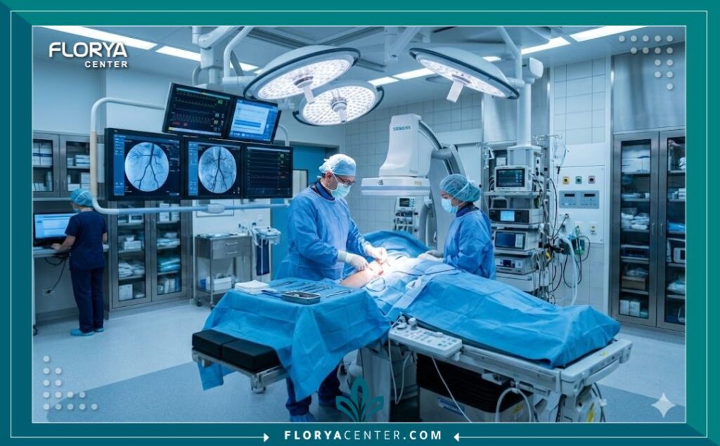غرفة عمليات متطورة ومجهزة بأحدث الأجهزة والتقنيات العالمية داخل أفضل مركز لعلاج الدوالي.