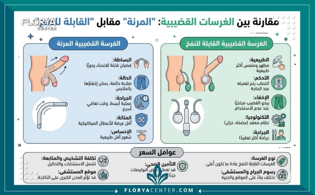 انفوجرافيك يوضح الفرق بين أنواع دعامات الانتصاب الأمريكية وسعر سعر دعامة الانتصاب الأمريكية