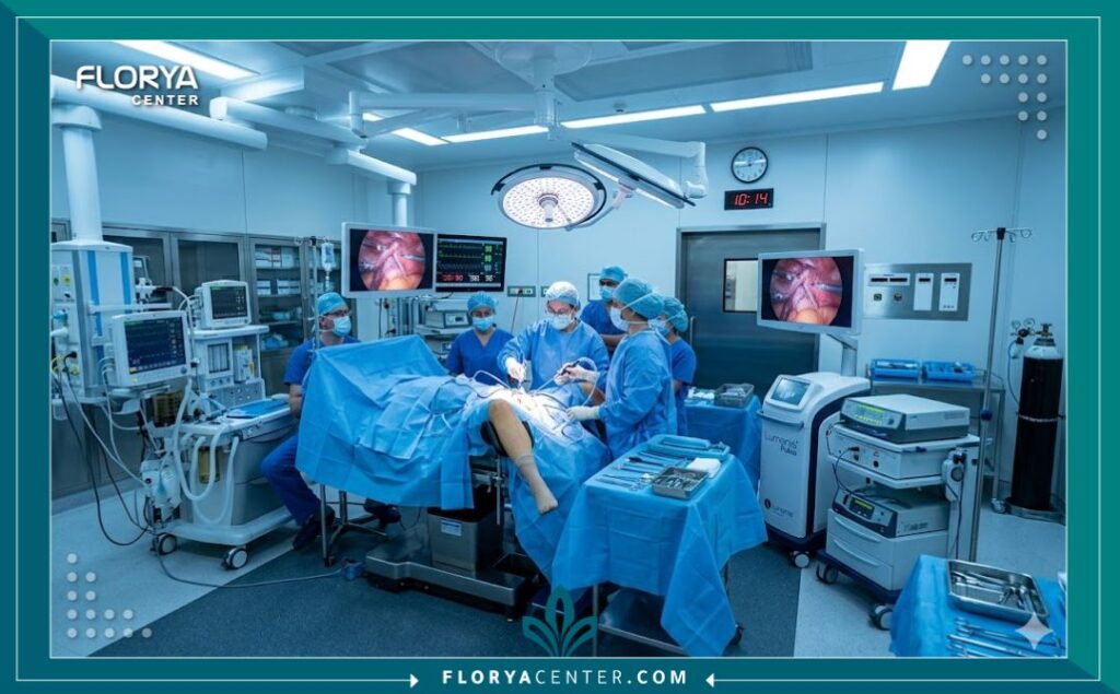 غرفة عمليات مجهزة بأحدث التقنيات لإجراء جراحات التجميل النسائية وترقيع الغشاء.