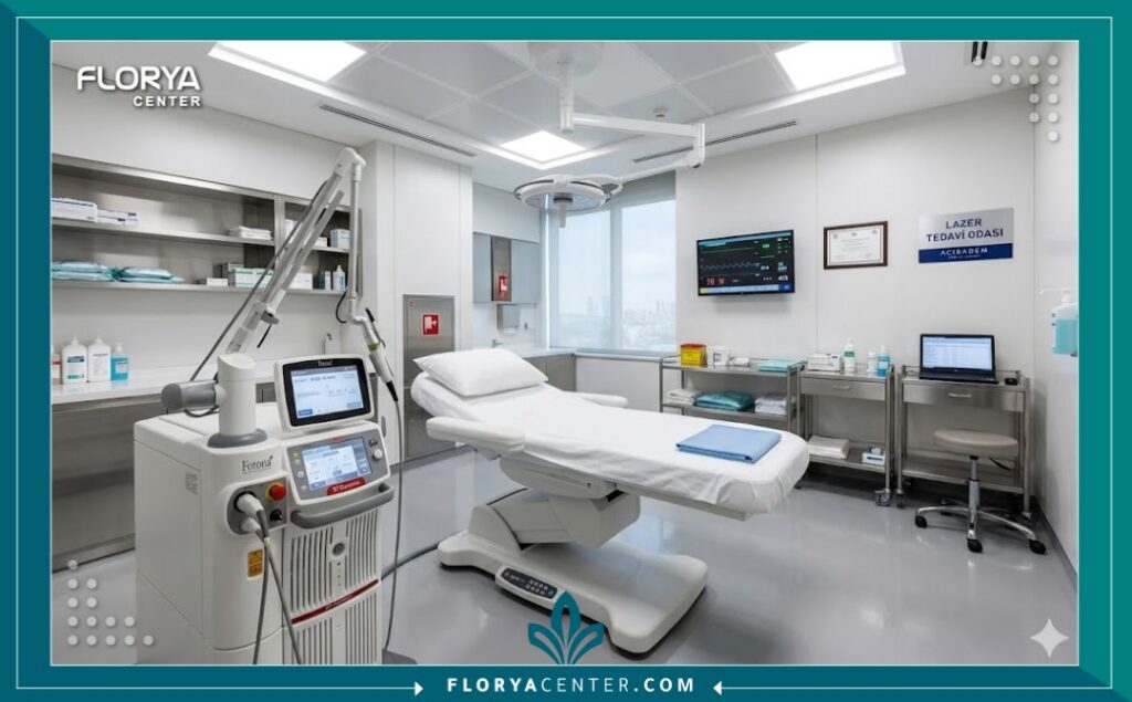 غرفة عمليات مجهزة بأحدث أجهزة الليزر لتبييض المهبل والشرج في مستشفى تخصصي بتركيا.