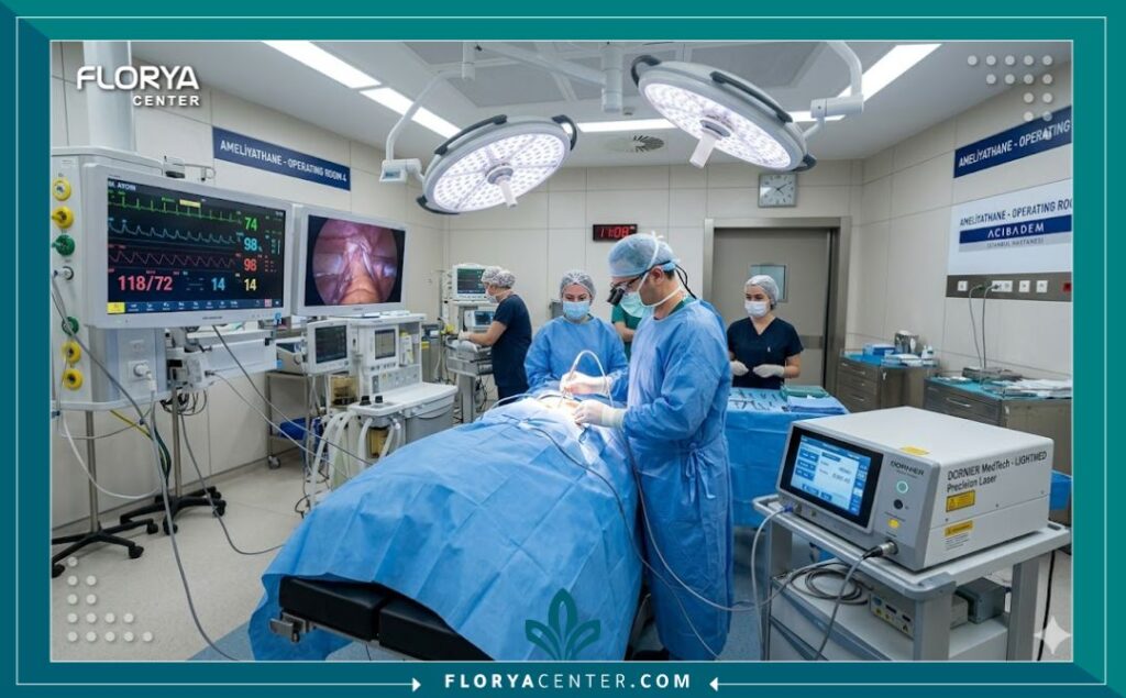 غرفة عمليات مجهزة بالكامل لعمليات التجميل النسائية في أفضل مستشفيات تركيا.