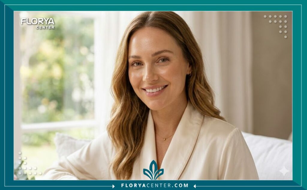 سيدة تشعر بالثقة والراحة بعد إجراء جلسة تجميل المهبل غير الجراحية.