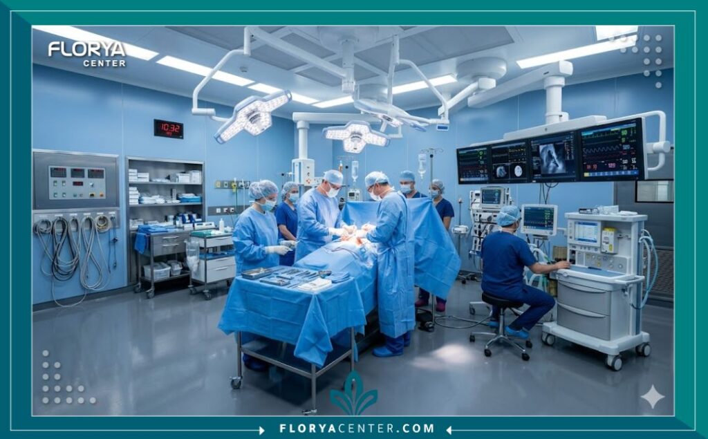 غرفة عمليات حديثة مجهزة بأحدث التقنيات لإجراء جراحات التجميل النسائية والترميم في بيئة معقمة.