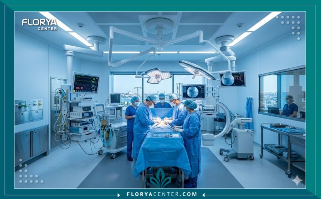 غرفة عمليات حديثة ومجهزة بأحدث التقنيات لإجراء جراحات تجميل النسائية في اسطنبول.