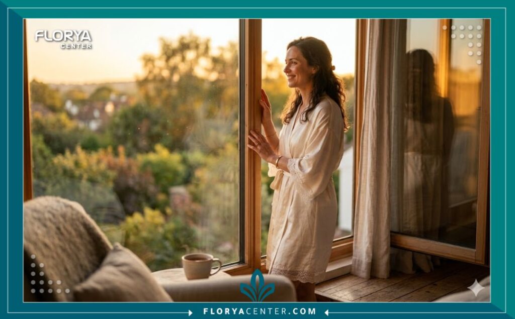 امرأة تشعر بالثقة والراحة بعد خضوعها لجلسة تصغير الشفرات بالليزر بدون ألم.