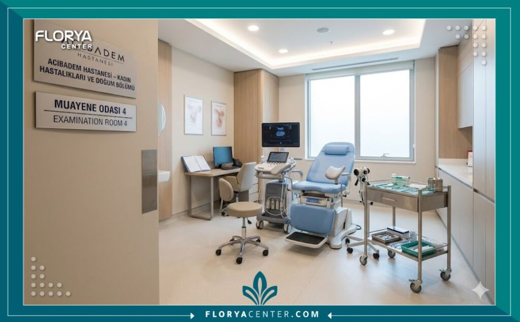 غرفة فحص وتجهيزات طبية حديثة لعمليات التجميل النسائية غير الجراحية في اسطنبول.