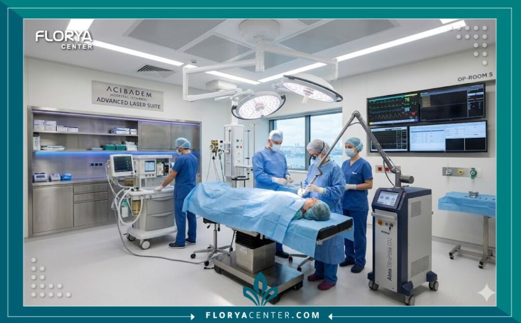 غرفة عمليات حديثة مجهزة بأحدث تقنيات الليزر لتجميل النساء في إسطنبول.