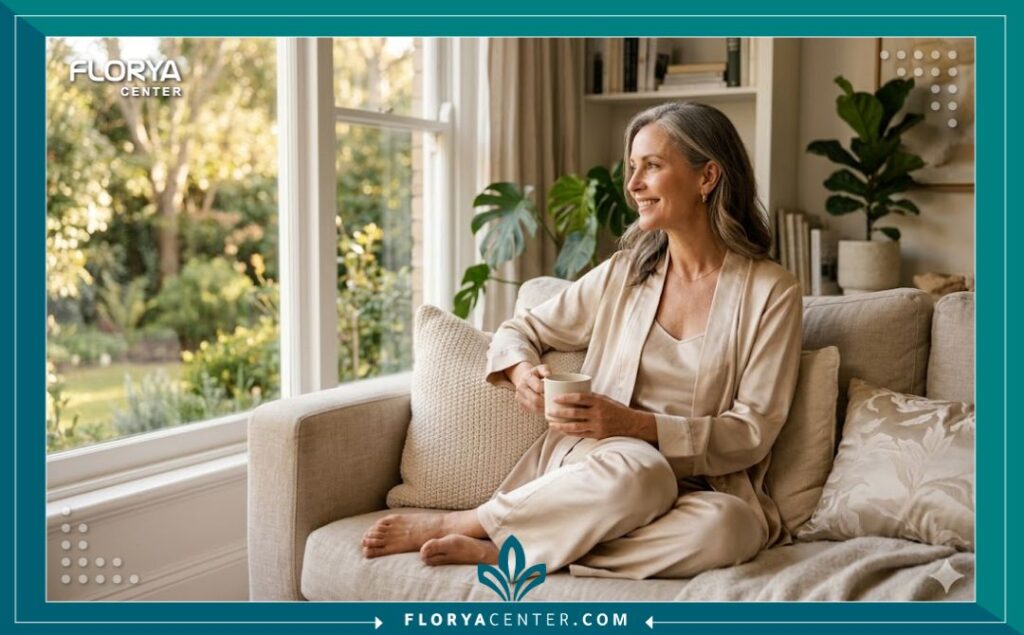 امرأة تشعر بالثقة والرضا بعد نجاح عملية تجميل المنطقة الحساسة في تركيا.