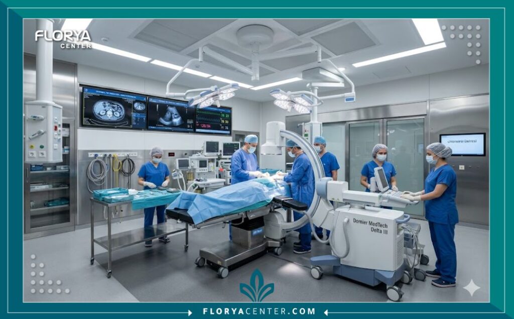 غرف عمليات مجهزة بأحدث أجهزة تفتيت الحصى في مراكز المسالك البولية في إسطنبول.